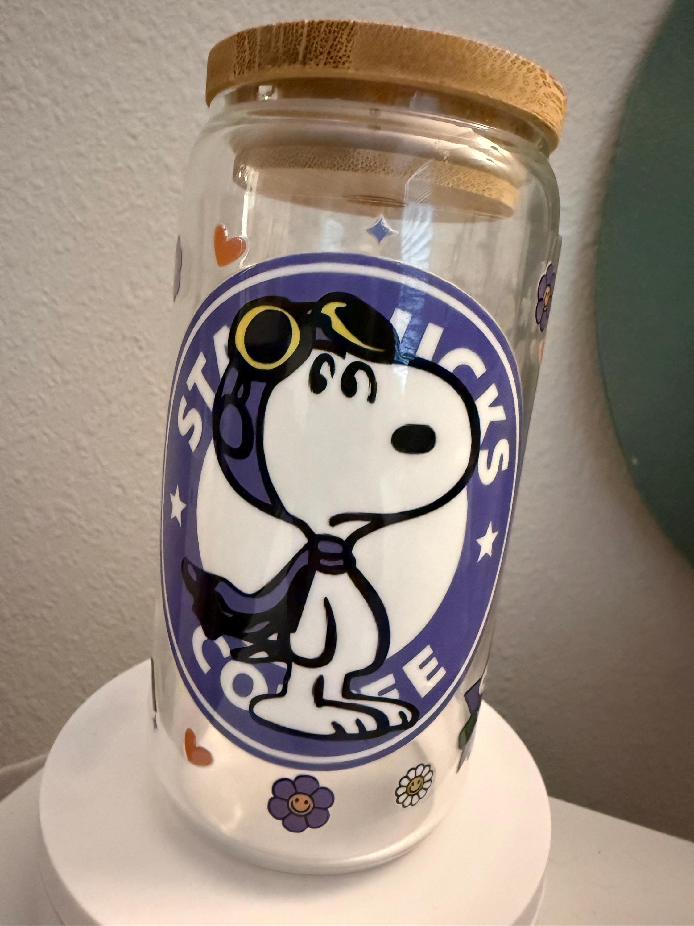 Aviator Beagle Glass Cup | Cartoon Dog Glass Can | Cold Drink Glass | Bamboo Lid Tumbler | Fun Drinkware