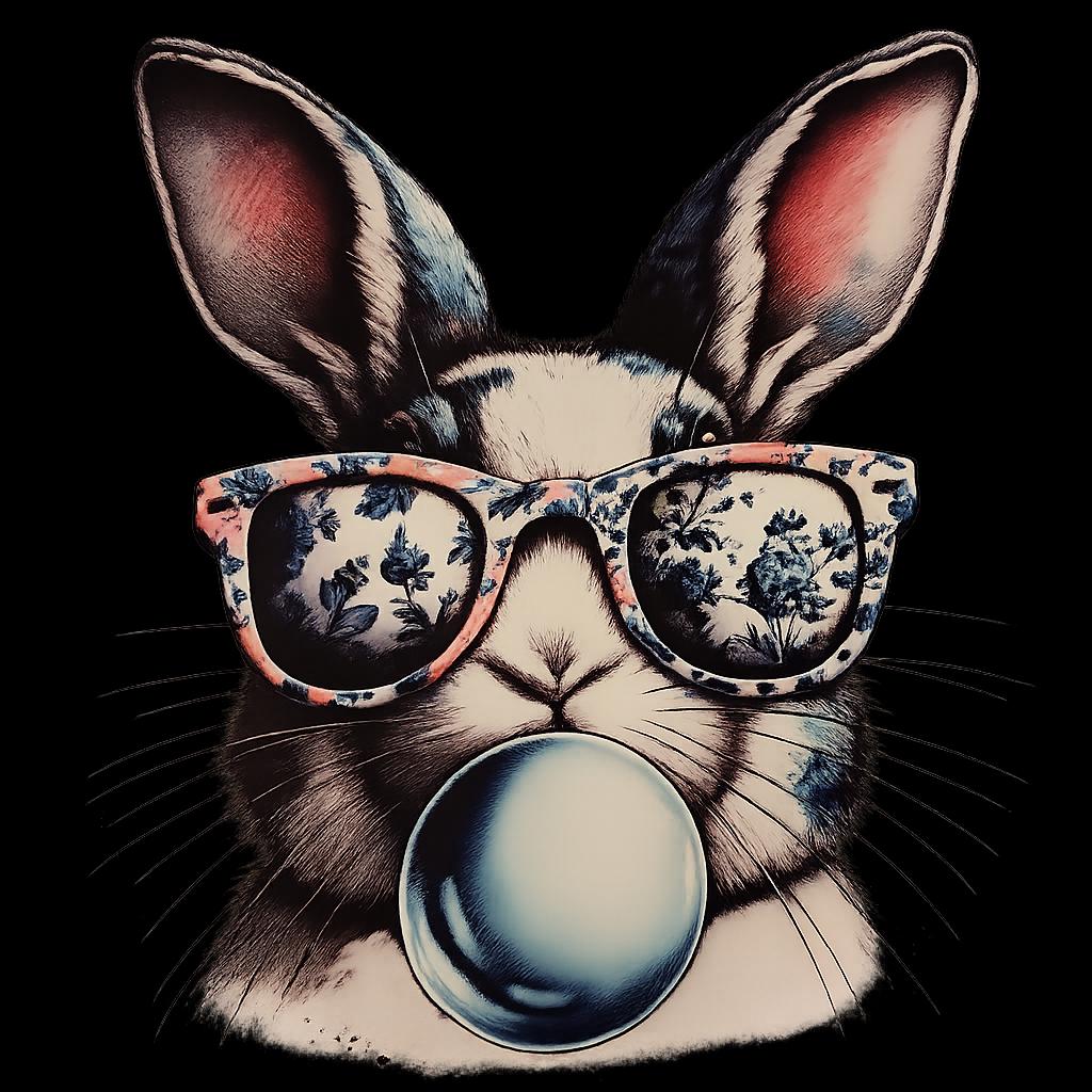 Funny Bunny Shirt with Glasses & Bubblegum | Cute Rabbit Graphic Tee | Trendy Animal Art Shirt | Unisex Graphic T-Shirt | Gift for Bunny Lov