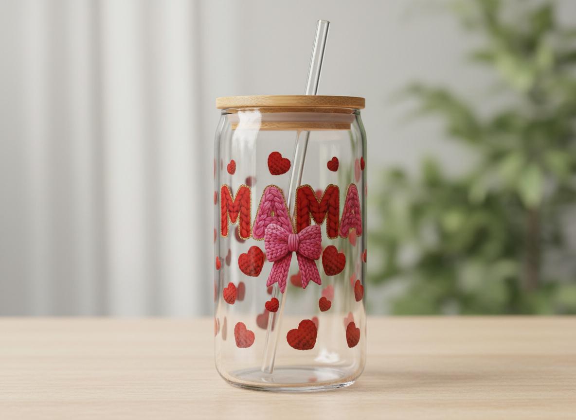 Mama Glass Can Cup | Bamboo Lid & Glass Straw, Mother's Day Gift