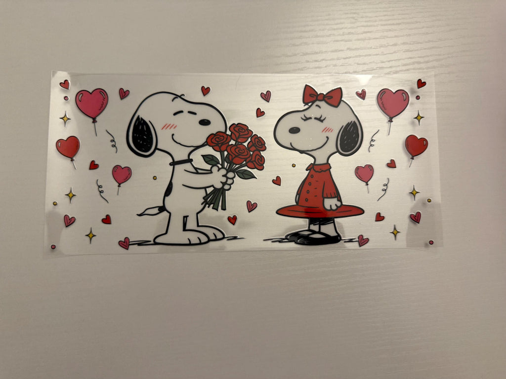 Valentine's Day Glass Can Cup | Cartoon Dog Couple, Bamboo Lid & Straw