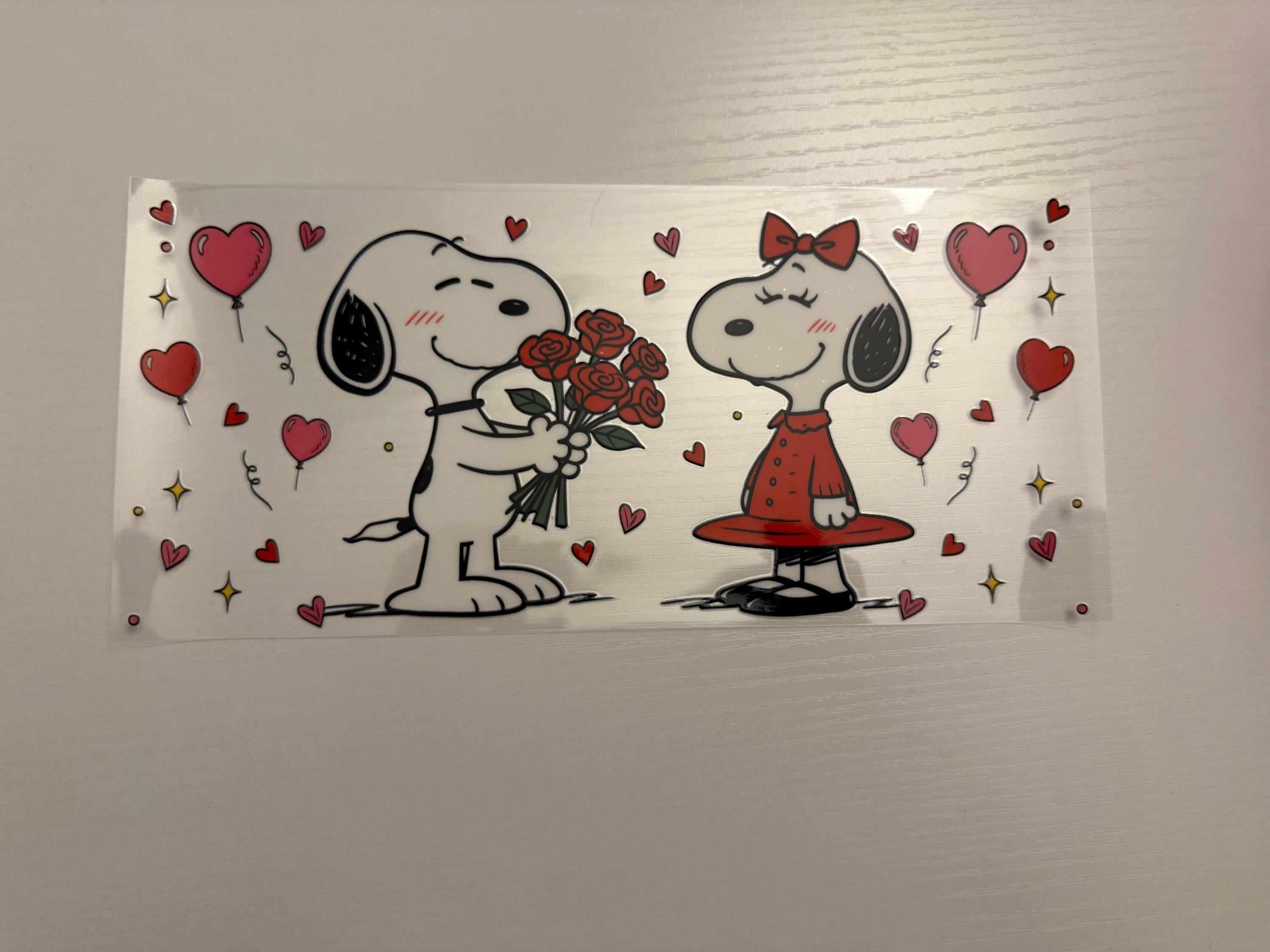 Valentine's Day Glass Can Cup | Cartoon Dog Couple, Bamboo Lid & Straw