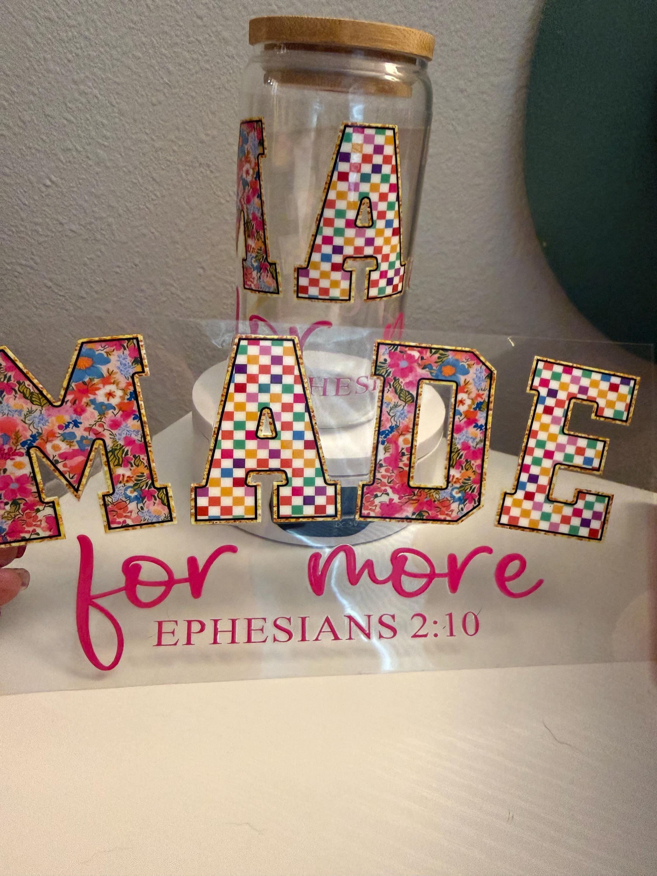 Made for More Glass Cup | Christian Glass Can | Ephesians 2:10 Scripture Cup | Floral Bible Verse Drinkware | Faith Gift