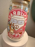 Starbucks Inspired Glass Cup | Pink Aesthetic Coffee Glass | Cartoon Dog Glass Tumbler | Cold Drink Cup with Bamboo Lid