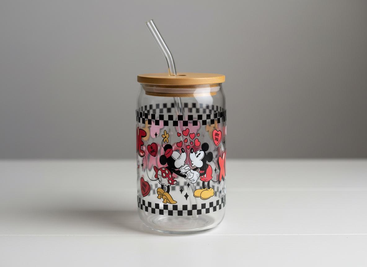 Retro Cartoon Glass Can Cup | Valentine's Day Iced Coffee Tumbler