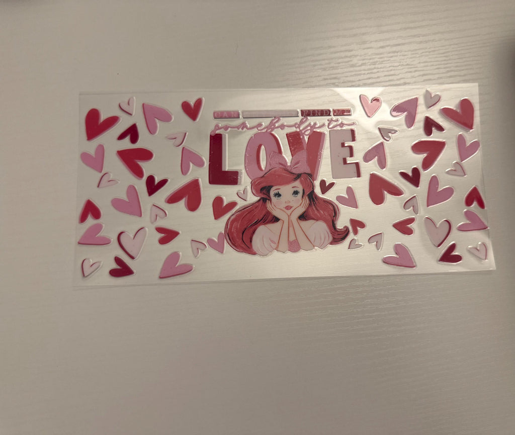 Mermaid Valentine Glass Can Cup | Pink Hearts, Bamboo Lid & Straw