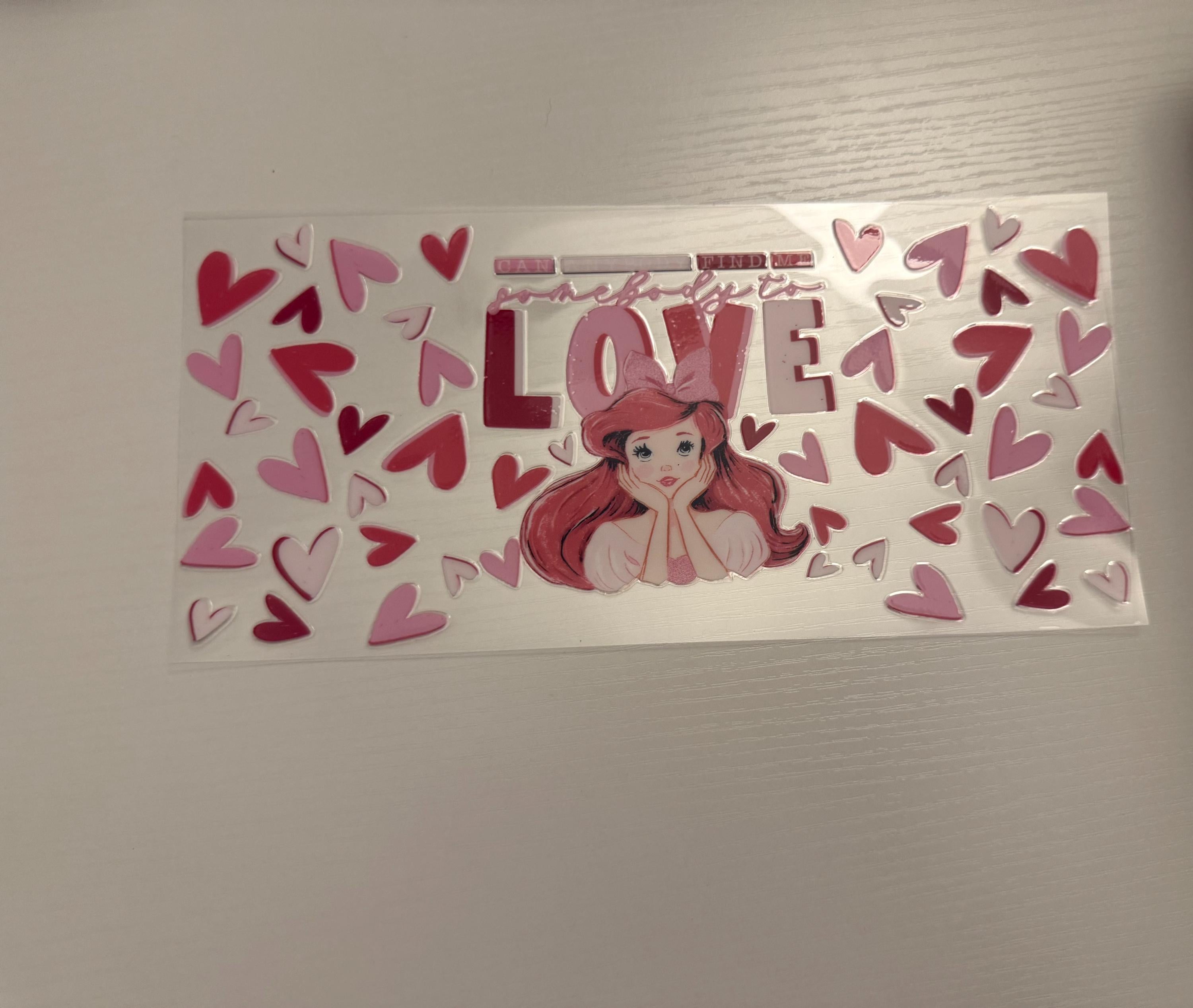 Mermaid Valentine Glass Can Cup | Pink Hearts, Bamboo Lid & Straw