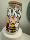 Cartoon Inspired Glass Cup | 16oz Iced Coffee Tumbler with Bamboo Lid