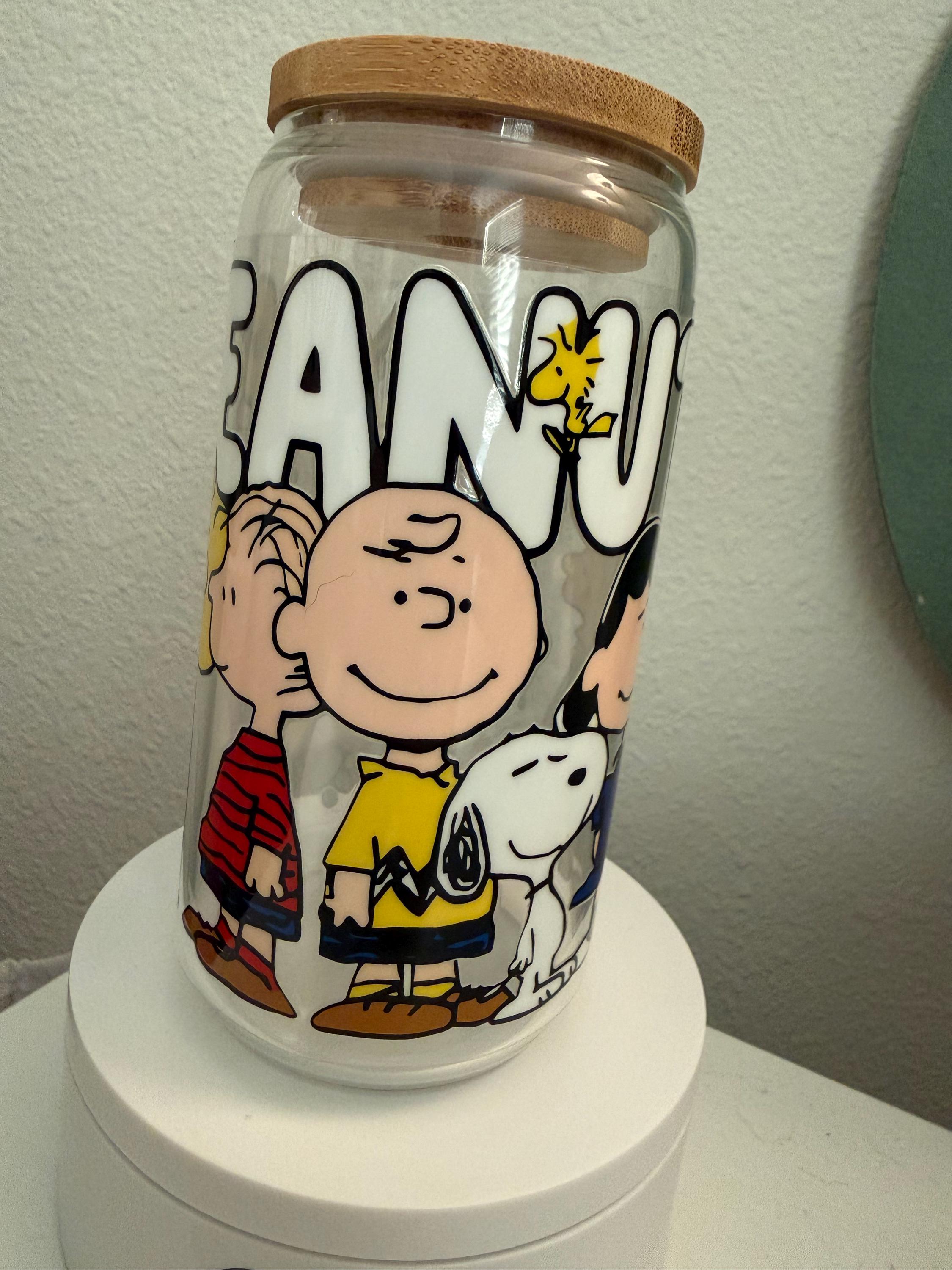 Cartoon Inspired Glass Cup | 16oz Iced Coffee Tumbler with Bamboo Lid