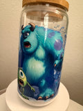 Cartoon Monster Glass Cup | 16oz Iced Coffee Tumbler with Bamboo Lid