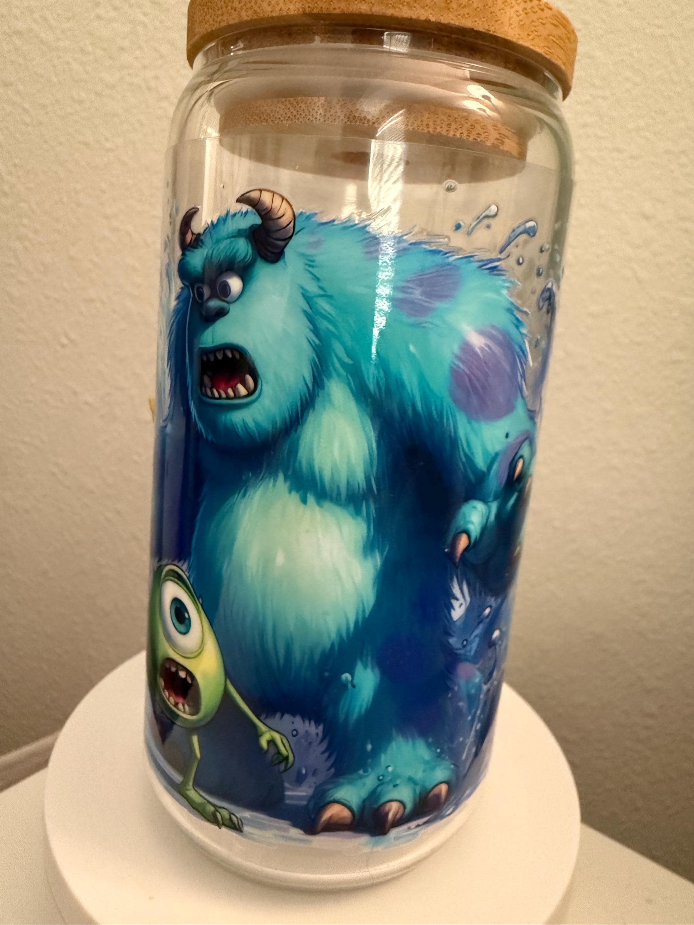 Cartoon Monster Glass Cup | 16oz Iced Coffee Tumbler with Bamboo Lid